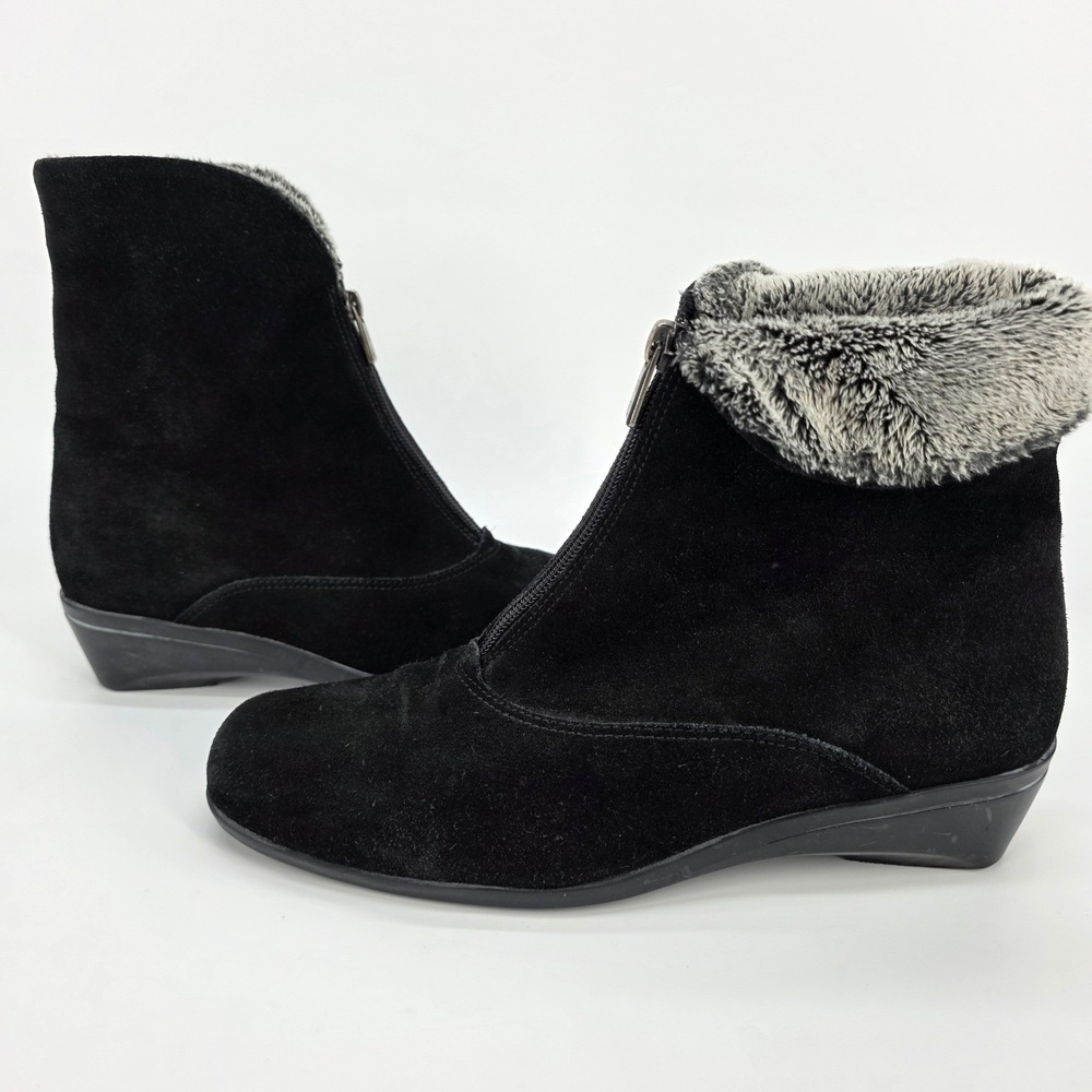 La Canadienne Waterproof Suede Ankle Boots Evitta 9.5 M Black Faux Fur Lined Zip